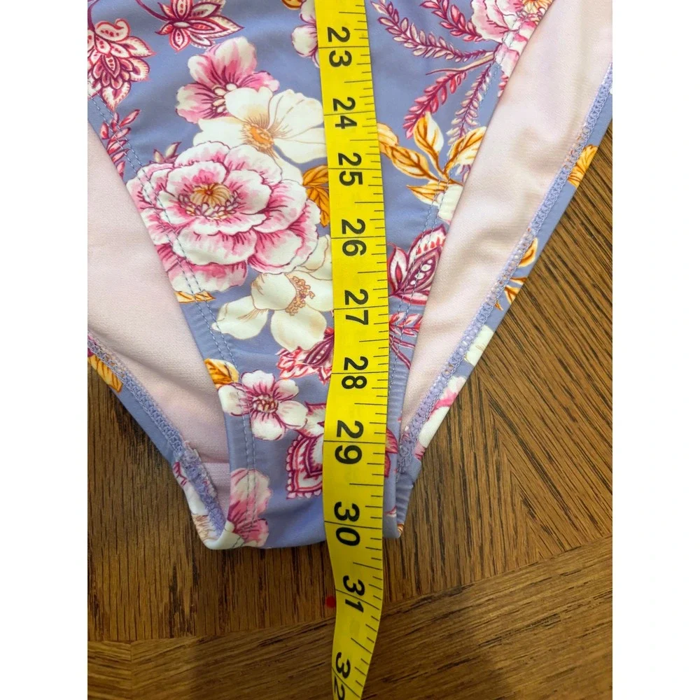 Nanette Lepore Floral Halter One Piece Swimsuit Purple Periwinkle Size 8 - Picture 3 of 8